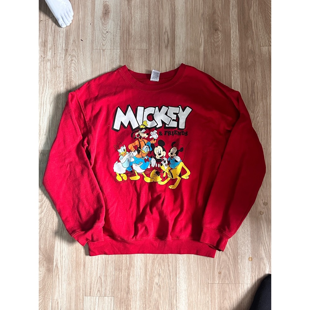 Disney Mickey Mouse & Friends Red Graphic Crewneck Sweatshirt Kids L(11-13)